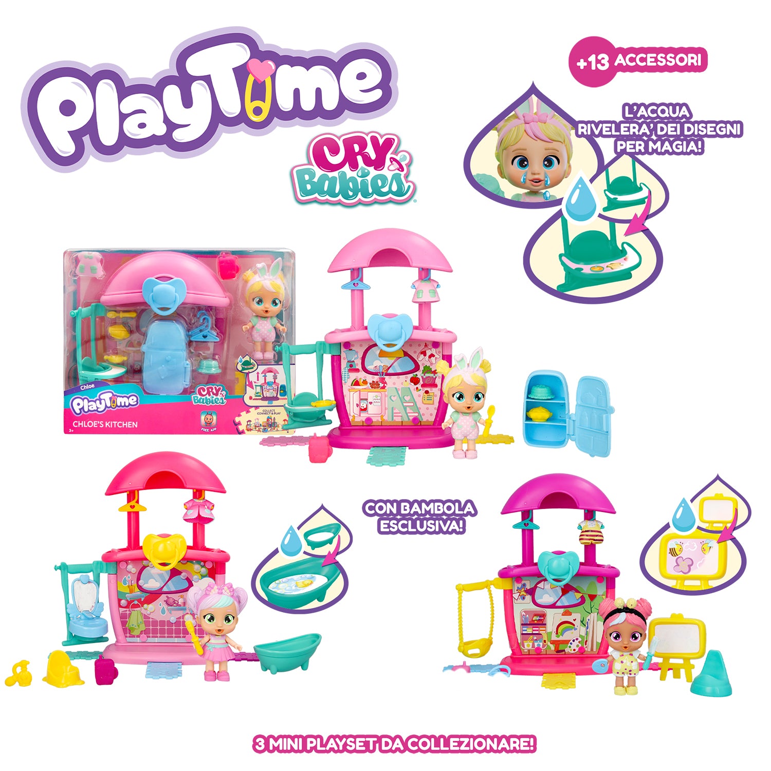 IMC TOYS - Cry Babies Playtime - Mini Playset con Bambola Esclusiva e Accessori
